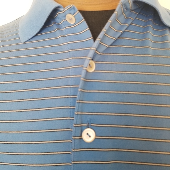 Peter Millar Blue Striped Polo Size Medium - Picture 3 of 11